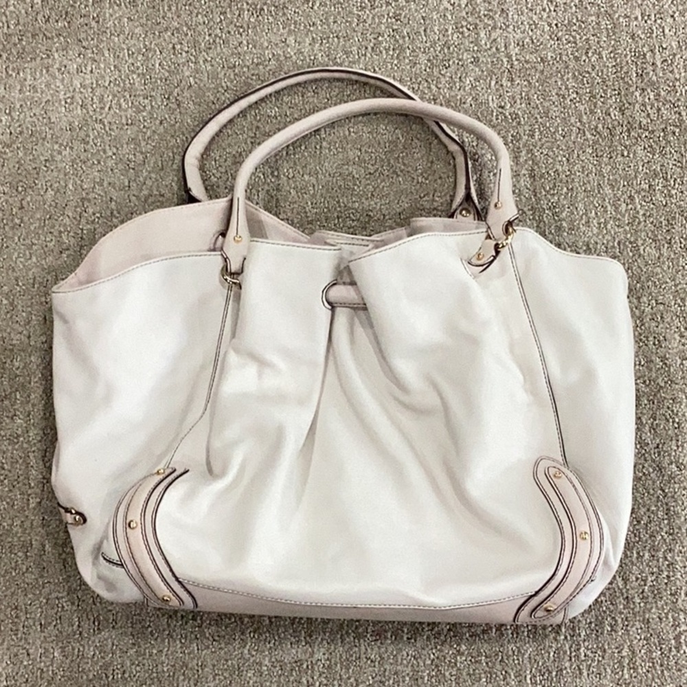 Cole Haan Cream / Tan or Beige Leather Tote with Pleated Design